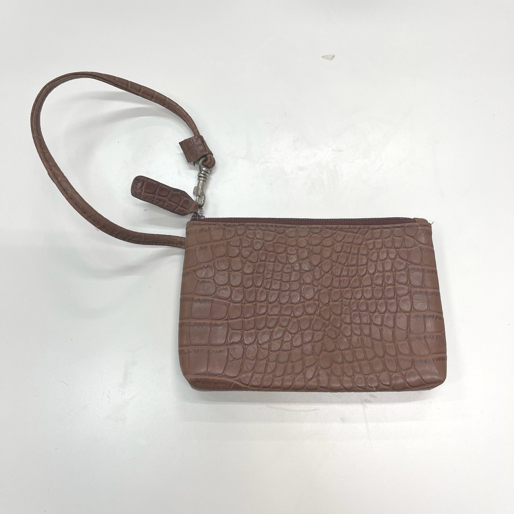Charter Club Brown Crocodile Embossed Faux Leather Wristlet Pouch Zip Clutch